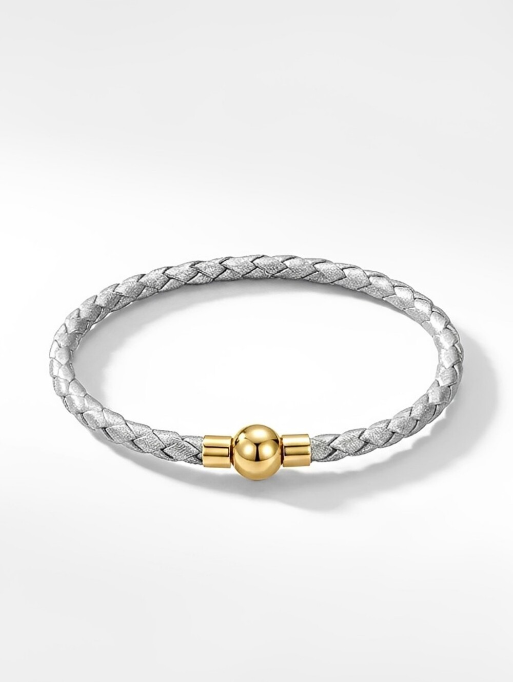 Linx Silver Leather Braided Cord Bracelet with Gold Magnetic Clasp